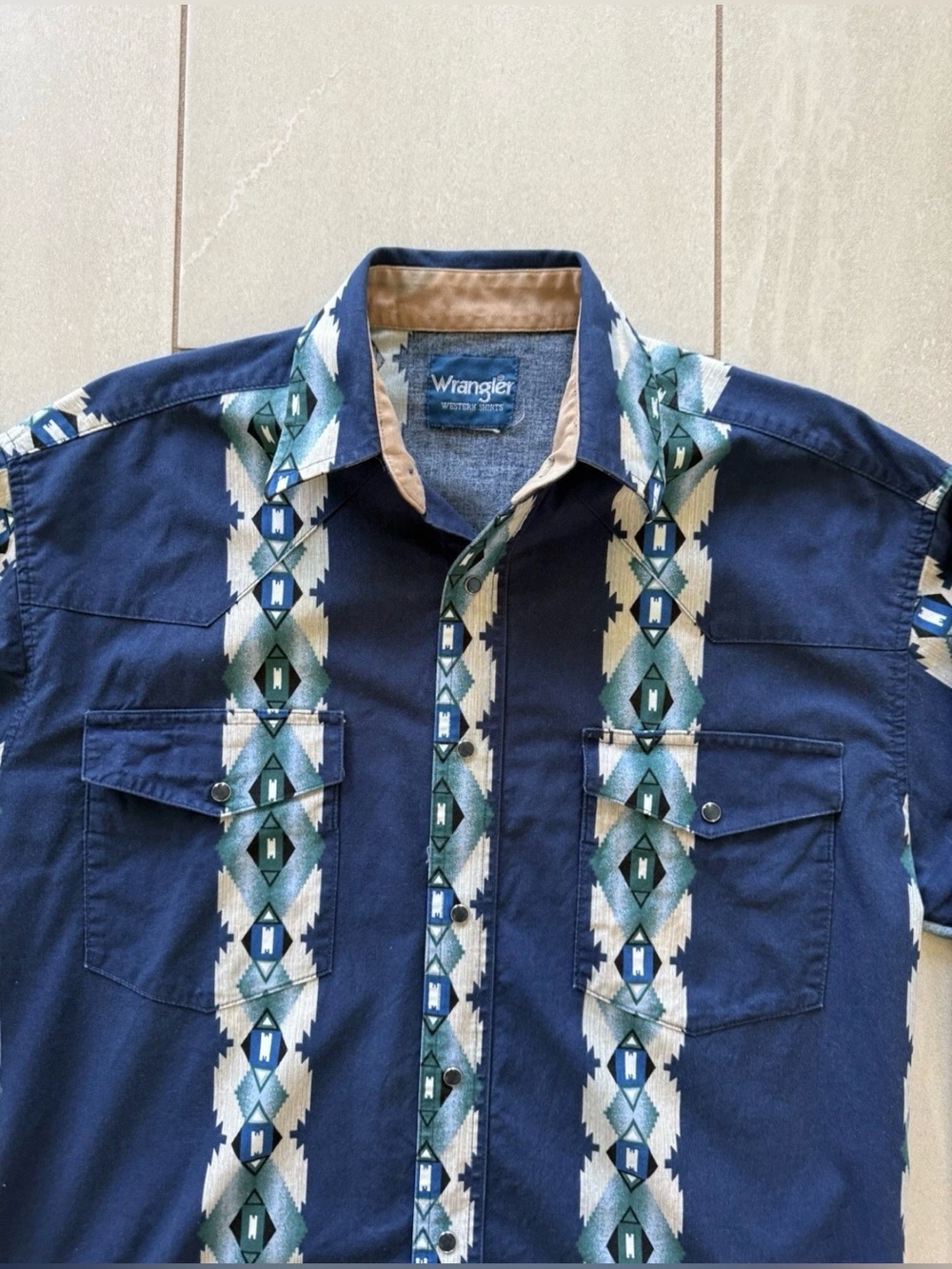 Vintage Wrangler Western Shirt Southwestern Aztec Snap Button Men’s L (Estimate - Picture 6 of 10